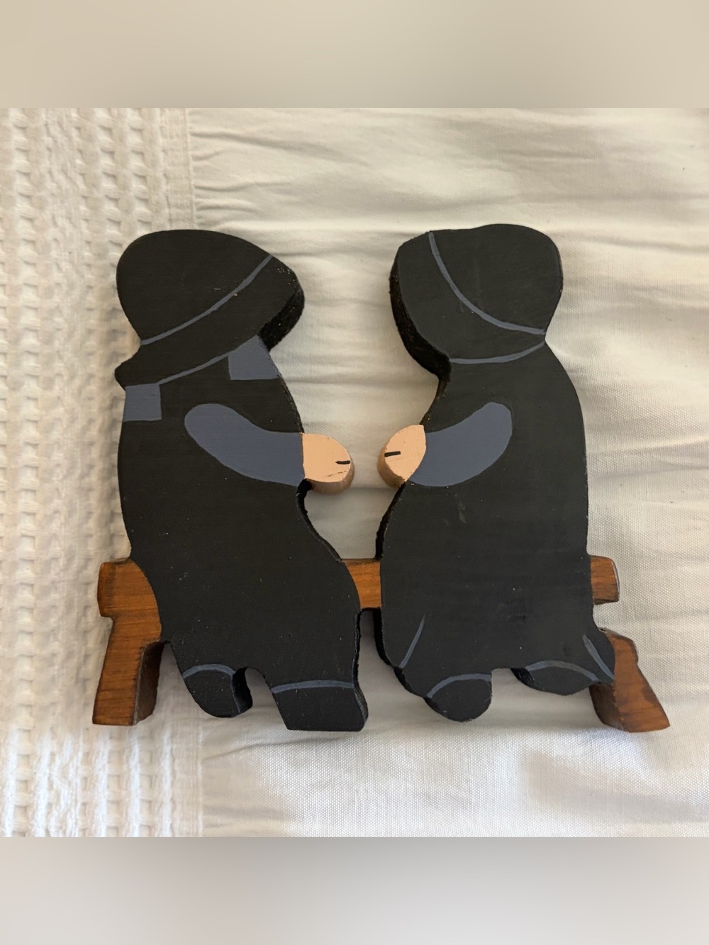 Vintage Hand Painted Folk Art Amish Boy and Girl Figurine